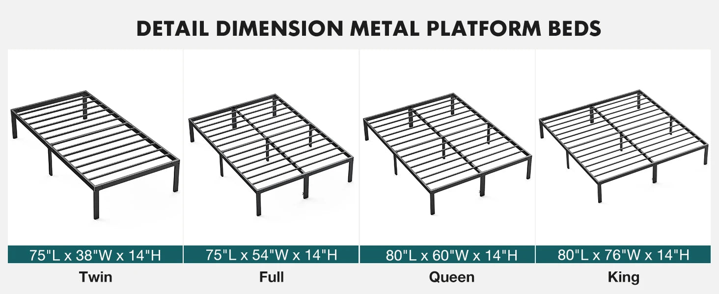 Heavy-Duty Metal Platform Bed Frame - Sturdy Steel Slat Support - 11