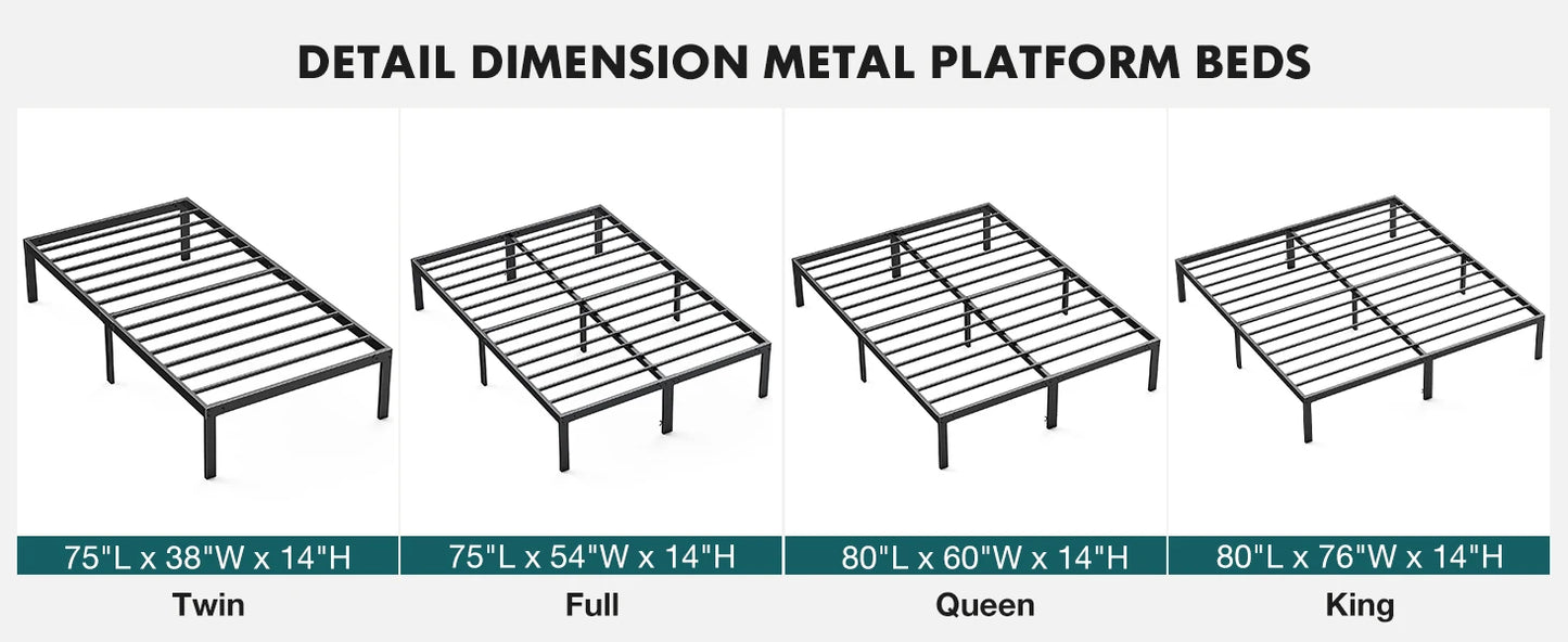 Heavy-Duty Metal Platform Bed Frame - Sturdy Steel Slat Support