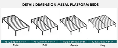 Heavy-Duty Metal Platform Bed Frame - Sturdy Steel Slat Support