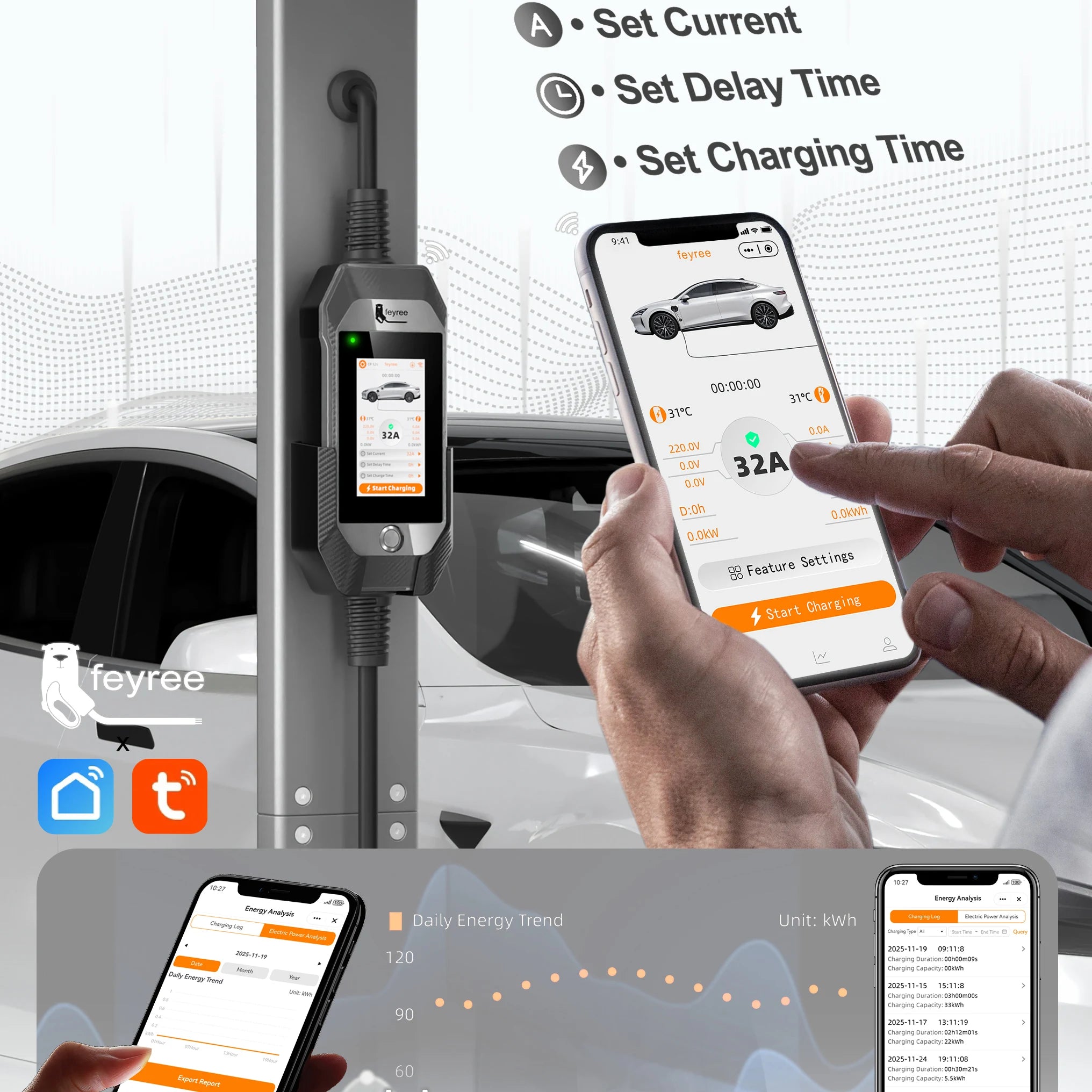 Portable 7kW EV Charger with 4.3" Touchscreen & Smart WiFi App Control - 14