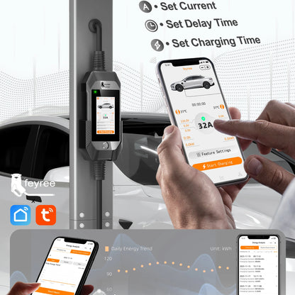 Portable 7kW EV Charger with 4.3" Touchscreen & Smart WiFi App Control