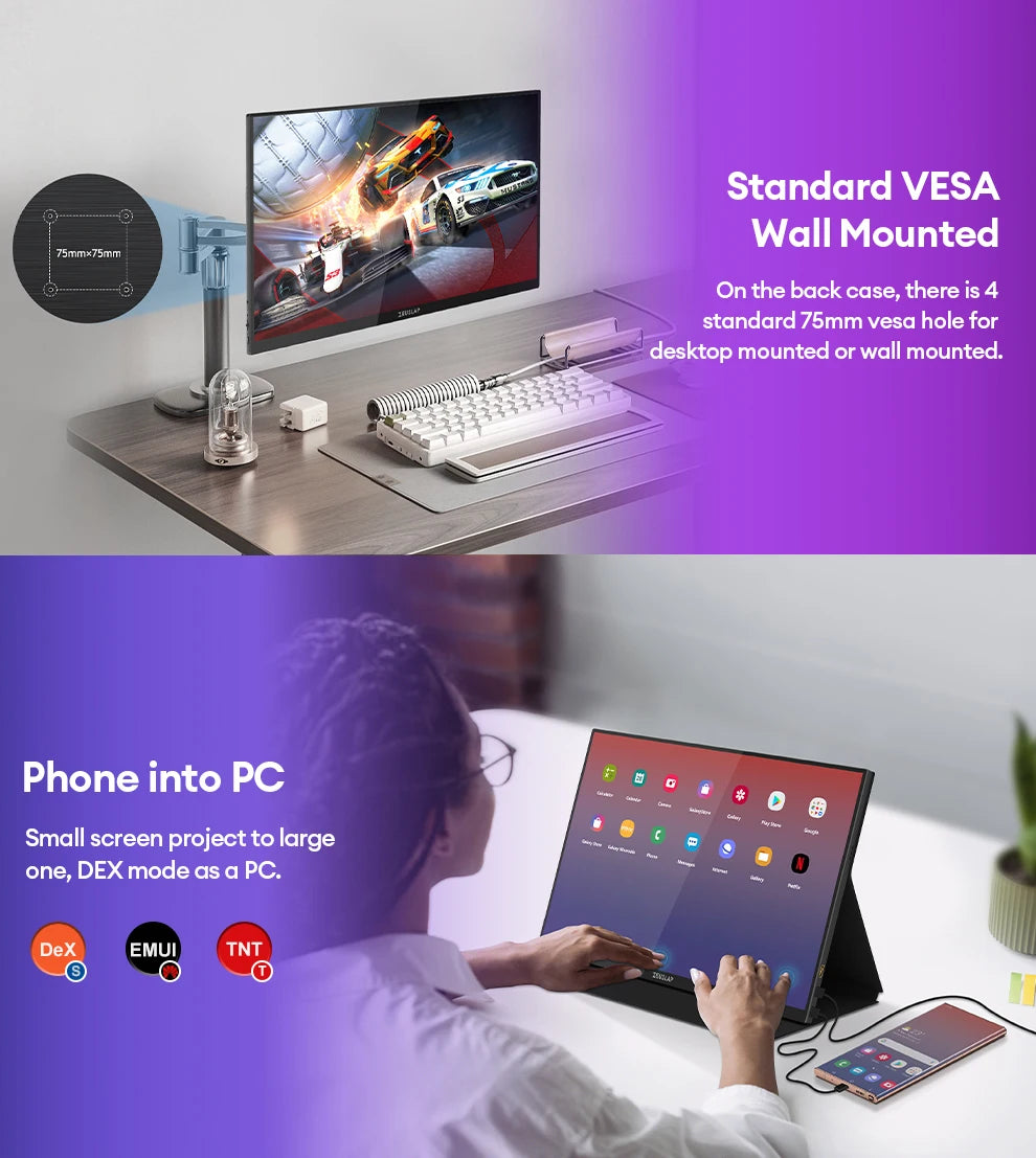 16" 2.5K 144Hz Portable Touchscreen Monitor - QHD IPS Travel Display - 10