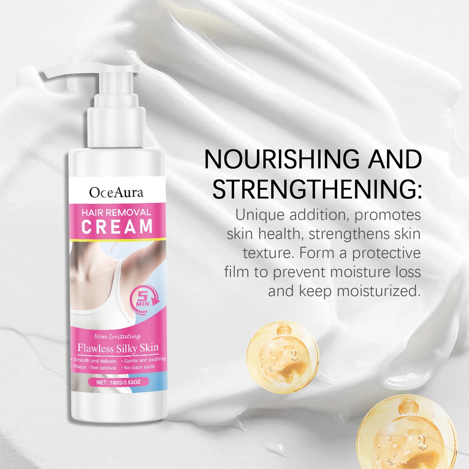 Painless Hair Removal Cream - Gentle Depilatory for Smooth & Silky Skin - 10