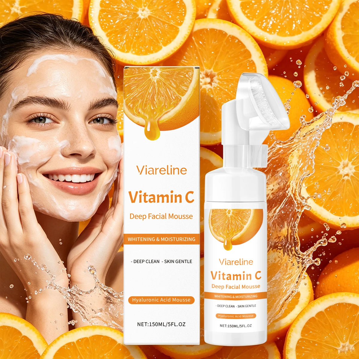 Vitamin C Brightening Facial Cleanser with Built-in Exfoliating Brush