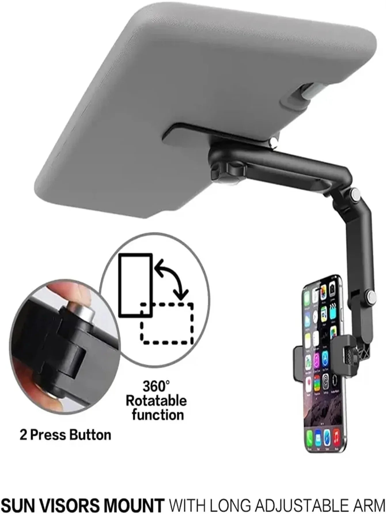 360° Rotating Car Sun Visor Phone Holder - Universal Hands-Free Mount