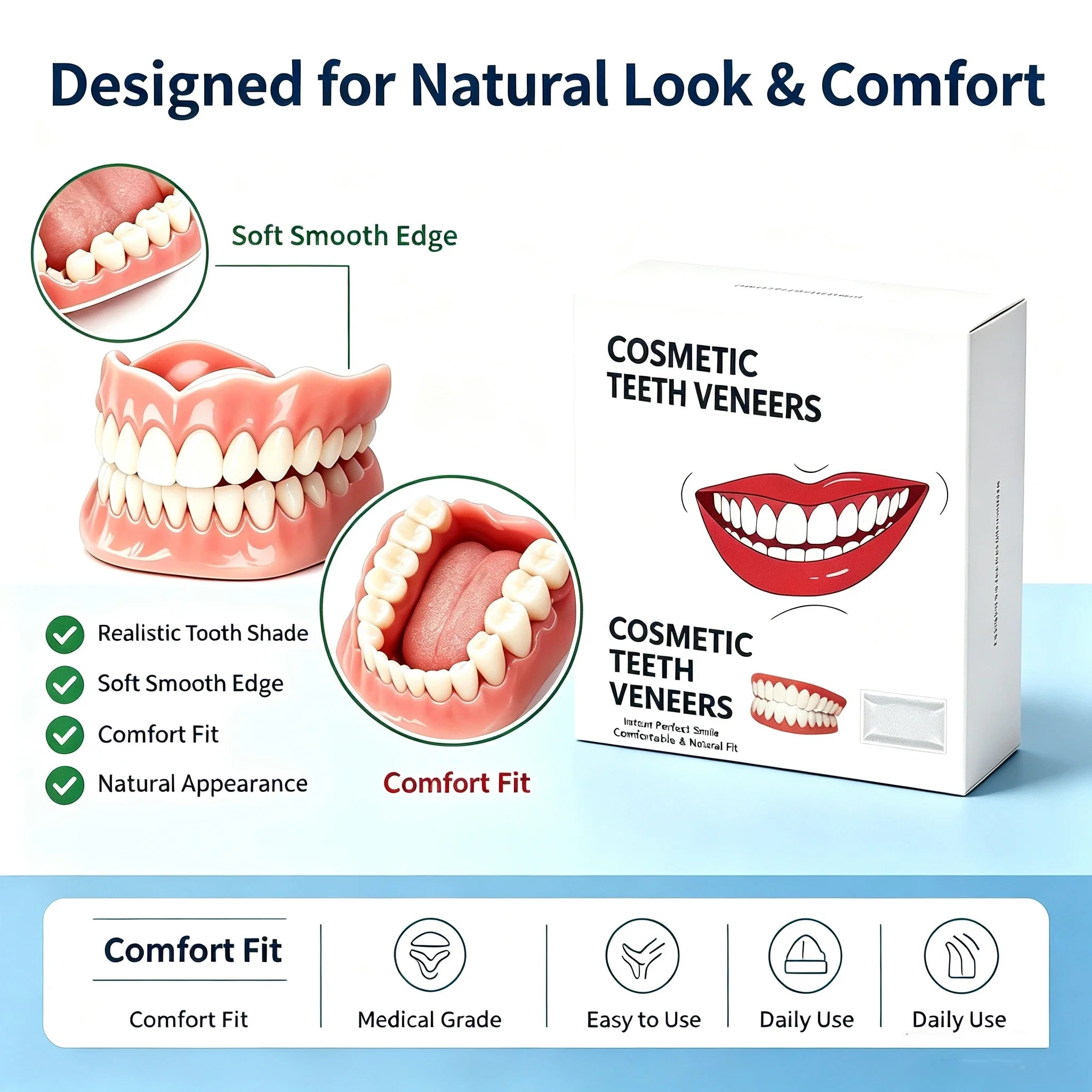 ComfortFit Silicone Denture Set for Natural Smile & Oral Care - 9