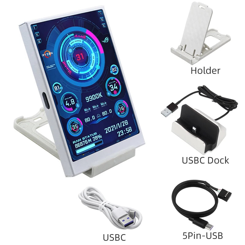 3.5" IPS PC Hardware Monitor - Real-Time CPU GPU RAM Temperature Display - 22