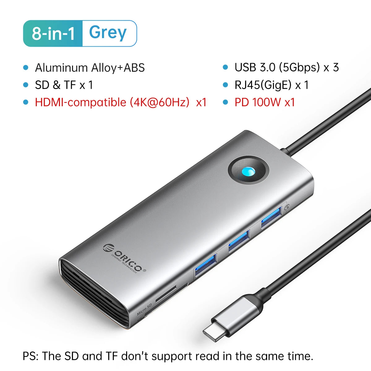 ORICO 10-in-1 USB-C Docking Station 4K HDMI Hub for Laptop & MacBook