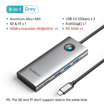 ORICO 10-in-1 USB-C Docking Station 4K HDMI Hub for Laptop & MacBook