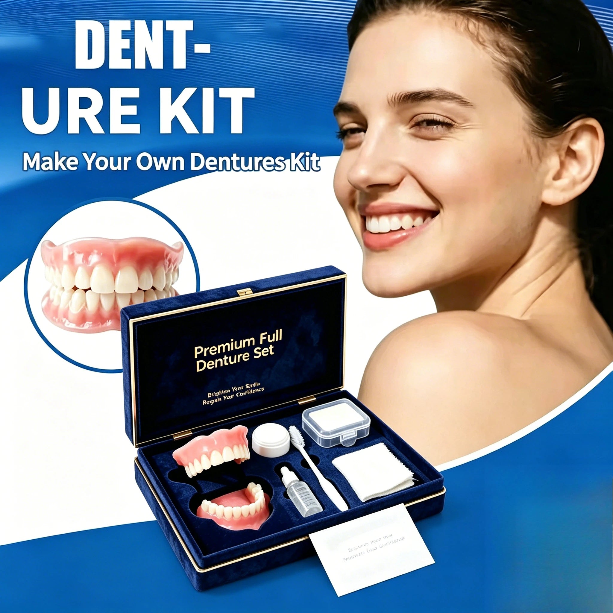 Full Mouth Denture Set with Premium Storage Case and Dental Cleaning Tools - 3