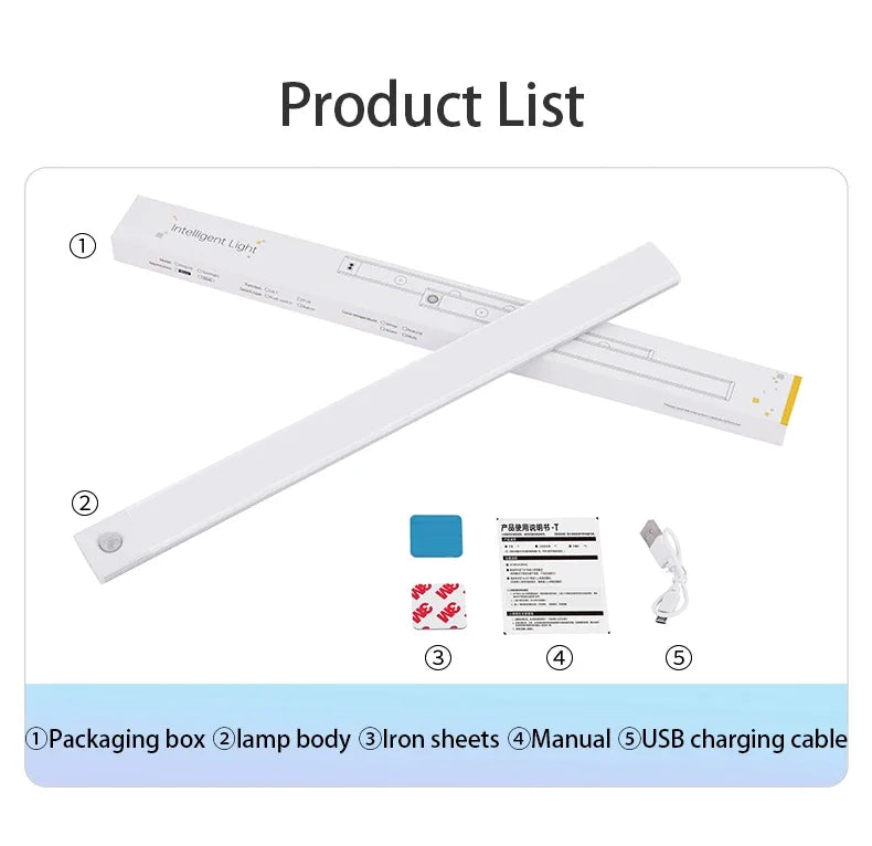 Ultra-Thin LED Under Cabinet Light - USB Rechargeable Motion Sensor Closet & Wardrobe Lighting