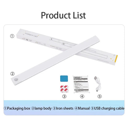 Ultra-Thin LED Under Cabinet Light - USB Rechargeable Motion Sensor Closet & Wardrobe Lighting