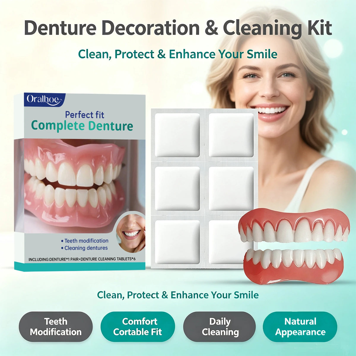 Cosmetic Temporary Denture Kit - Realistic Upper & Lower Smile Veneer