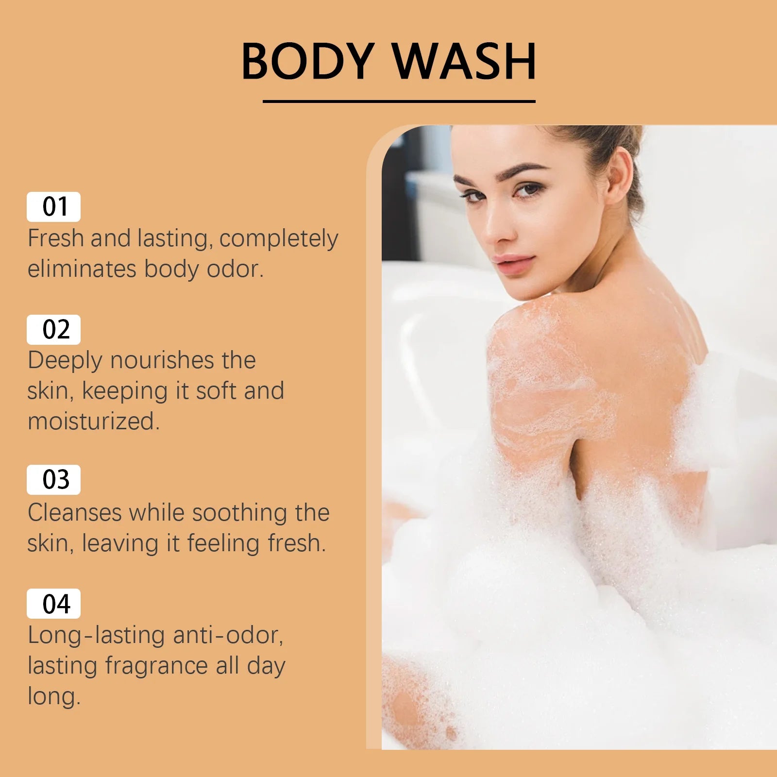 Natural Persimmon Body Wash - Odor Eliminating Deodorizing Shower Gel for All Skin - 10