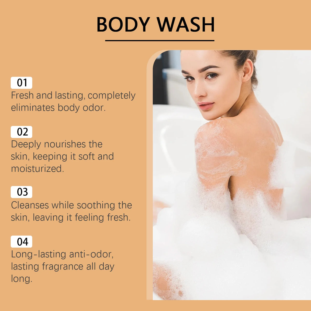 Natural Persimmon Body Wash - Odor Eliminating Deodorizing Shower Gel for All Skin