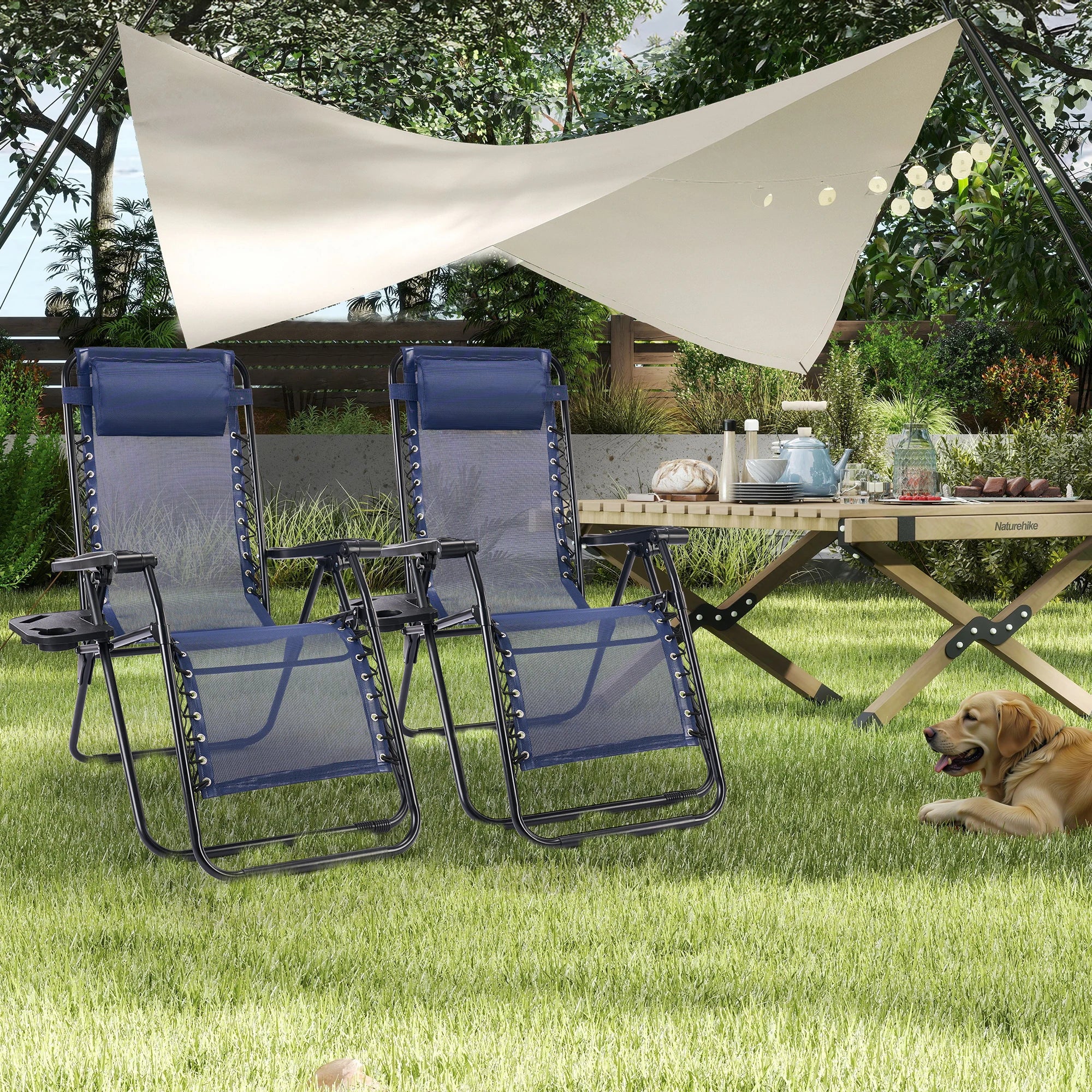 Portable Zero Gravity Recliner Chairs - Set of 2 Folding Patio Loungers - 29