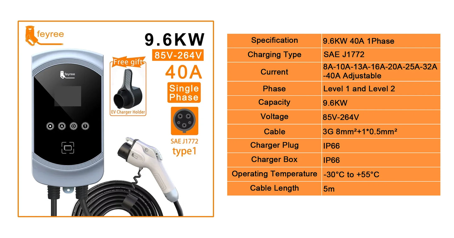 50A 12KW Type 1 EV Charging Station - Fast Home Electric Vehicle Charger
