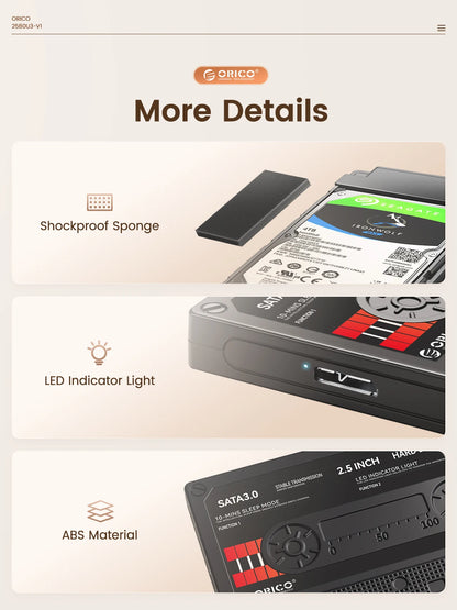 ORICO 2.5" SATA to USB 3.0 External Hard Drive Enclosure Case