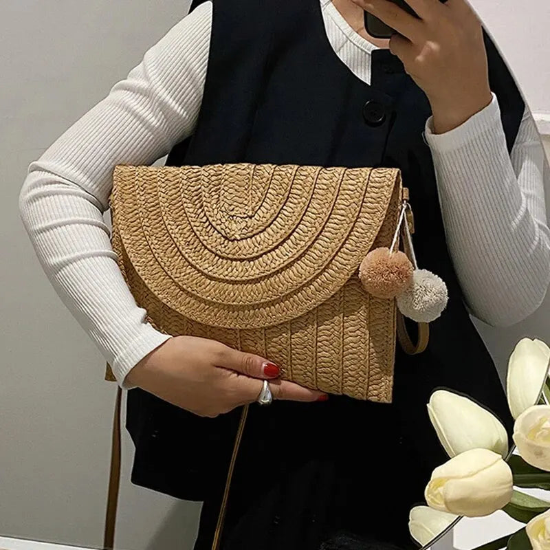 Luxury Woven Straw Beach Clutch