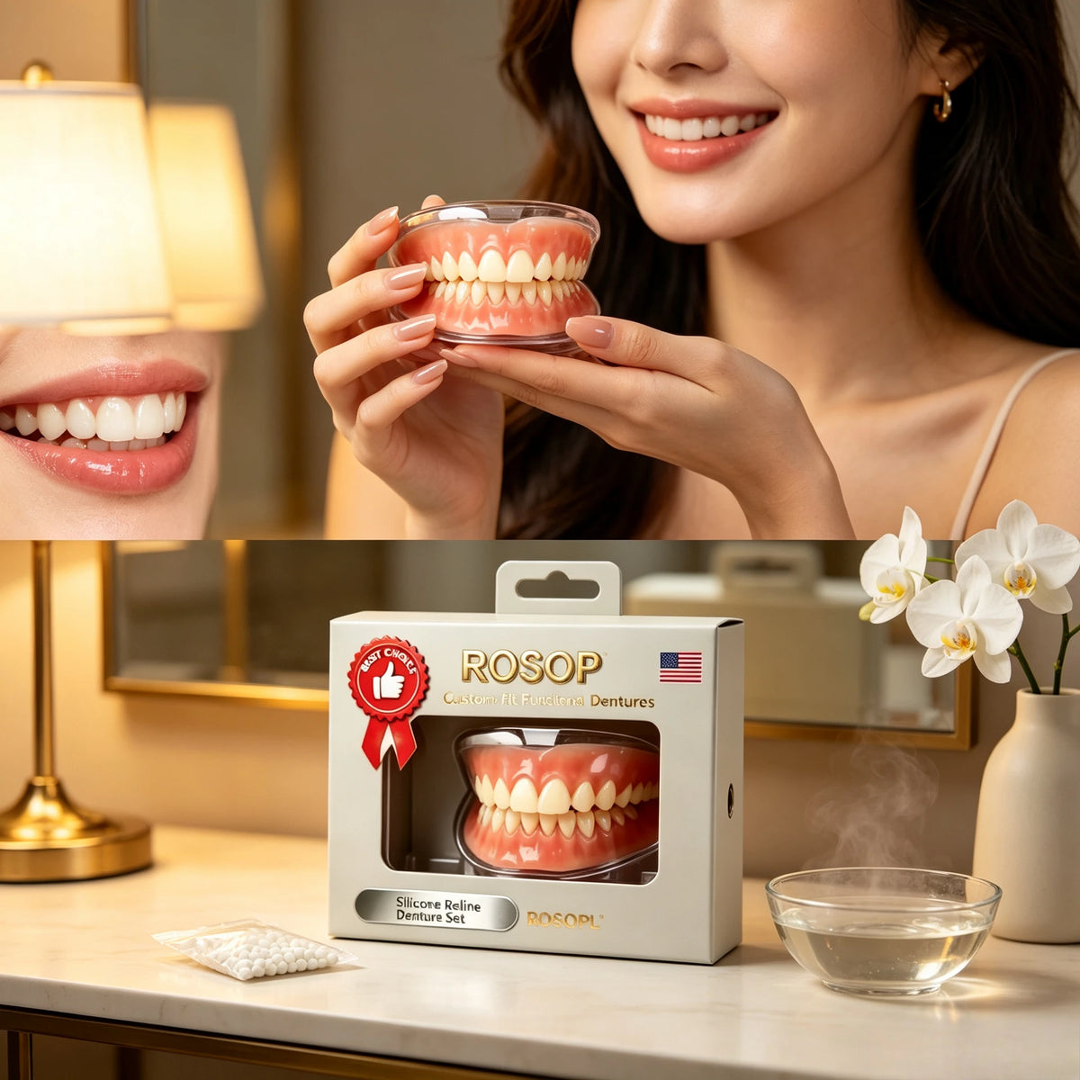 Comfort-Fit Silicone Denture Set for Men & Women - Natural Looking Full Teeth Replacement