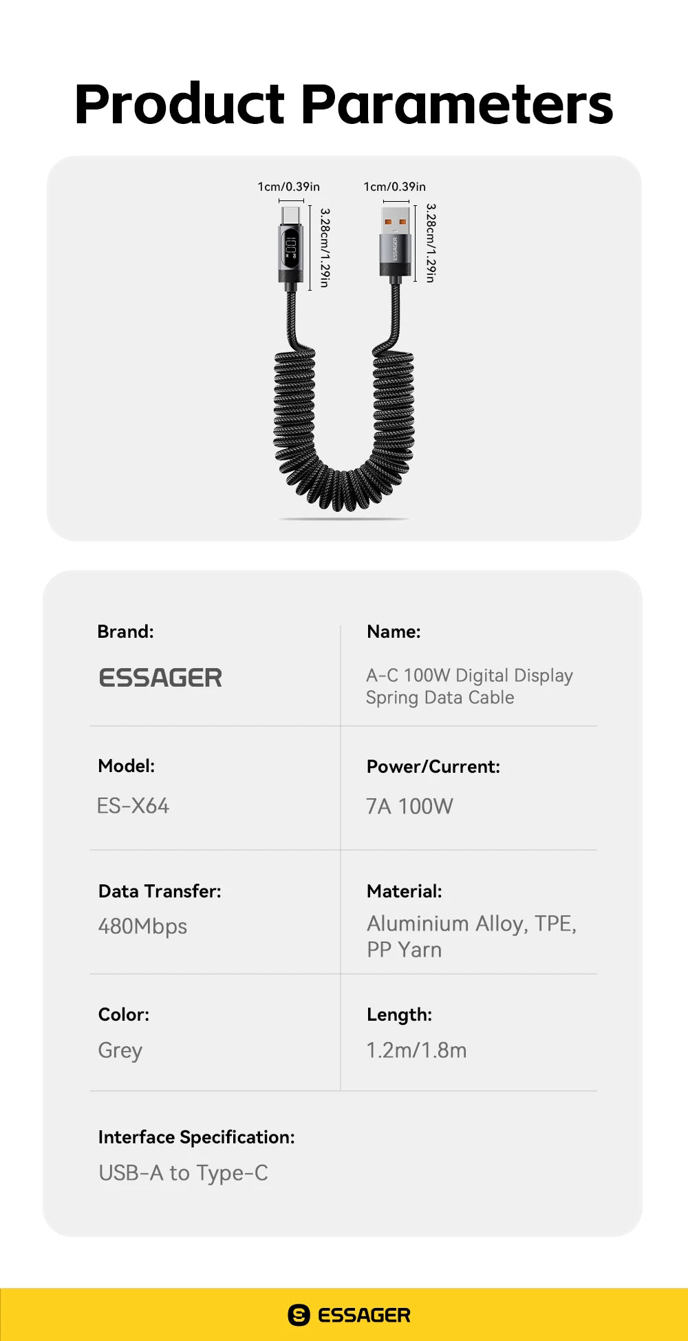 100W PD Fast Charging USB-C Cable with Digital Power Display - 38