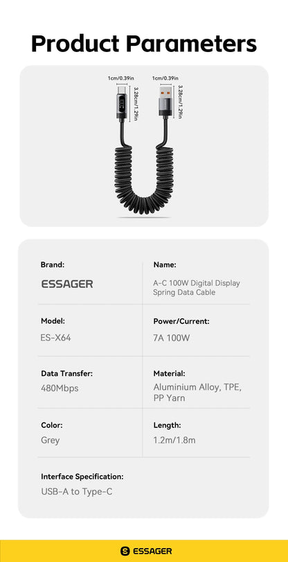 100W PD Fast Charging USB-C Cable with Digital Power Display