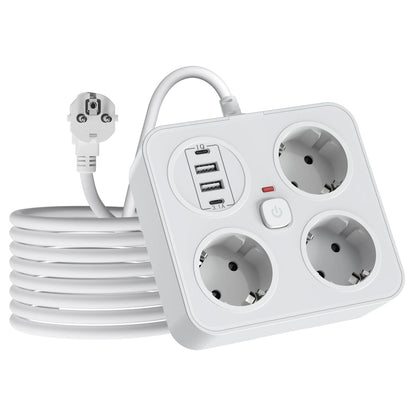 7-in-1 European Power Strip with 4 USB Ports & Surge Protection