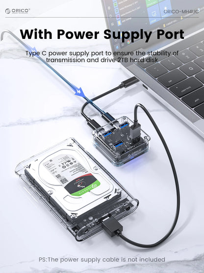 ORICO 4-Port USB-C Hub - High-Speed 5Gbps Data Transfer & Power Supply