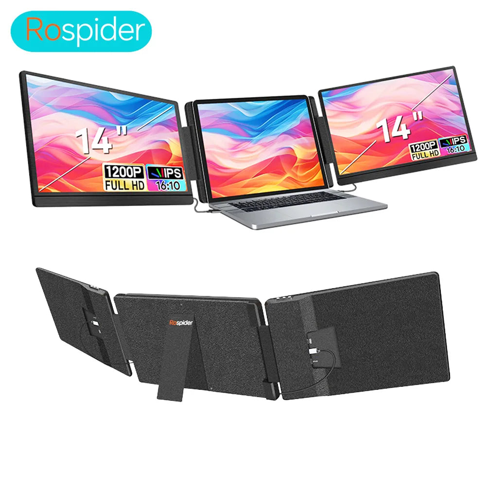 14-16" Dual Screen Laptop Monitor Extender - FHD IPS Portable Triple Display - 1