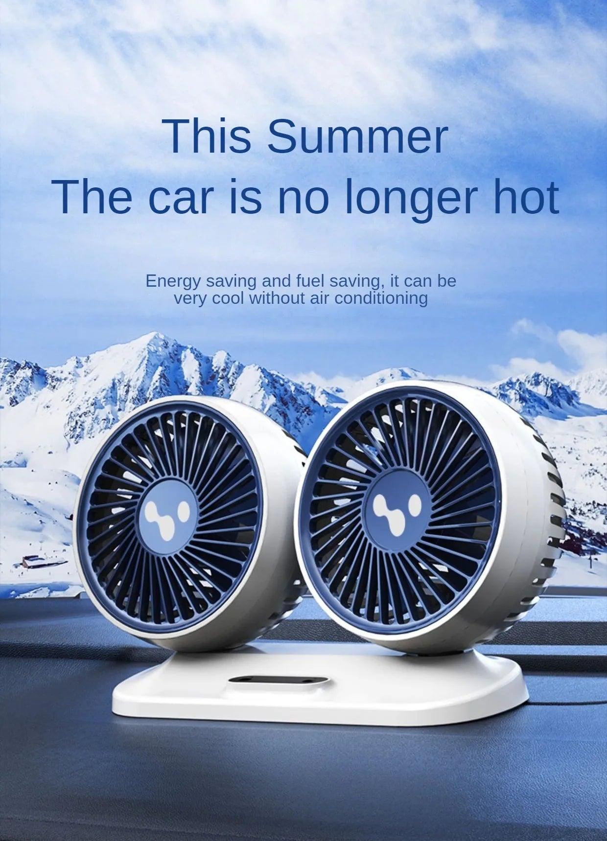 Dual Head USB Car Fan - 3-Speed 360° Adjustable Dashboard Fan - 4
