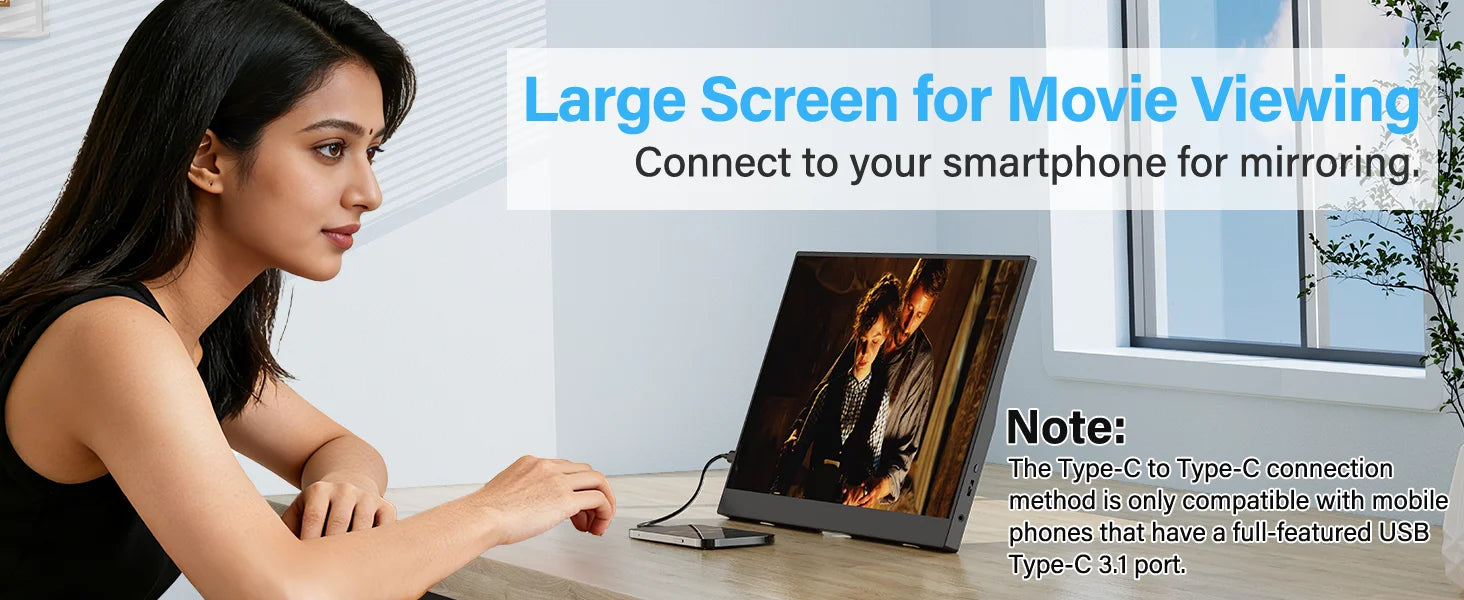 15.6" Portable FHD 1080P Monitor - Slim IPS USB-C & HDMI Travel Display - 12