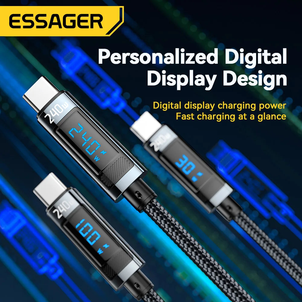 Essager 240W USB-C to USB-C Fast Charging Cable with LED Power Display - 6