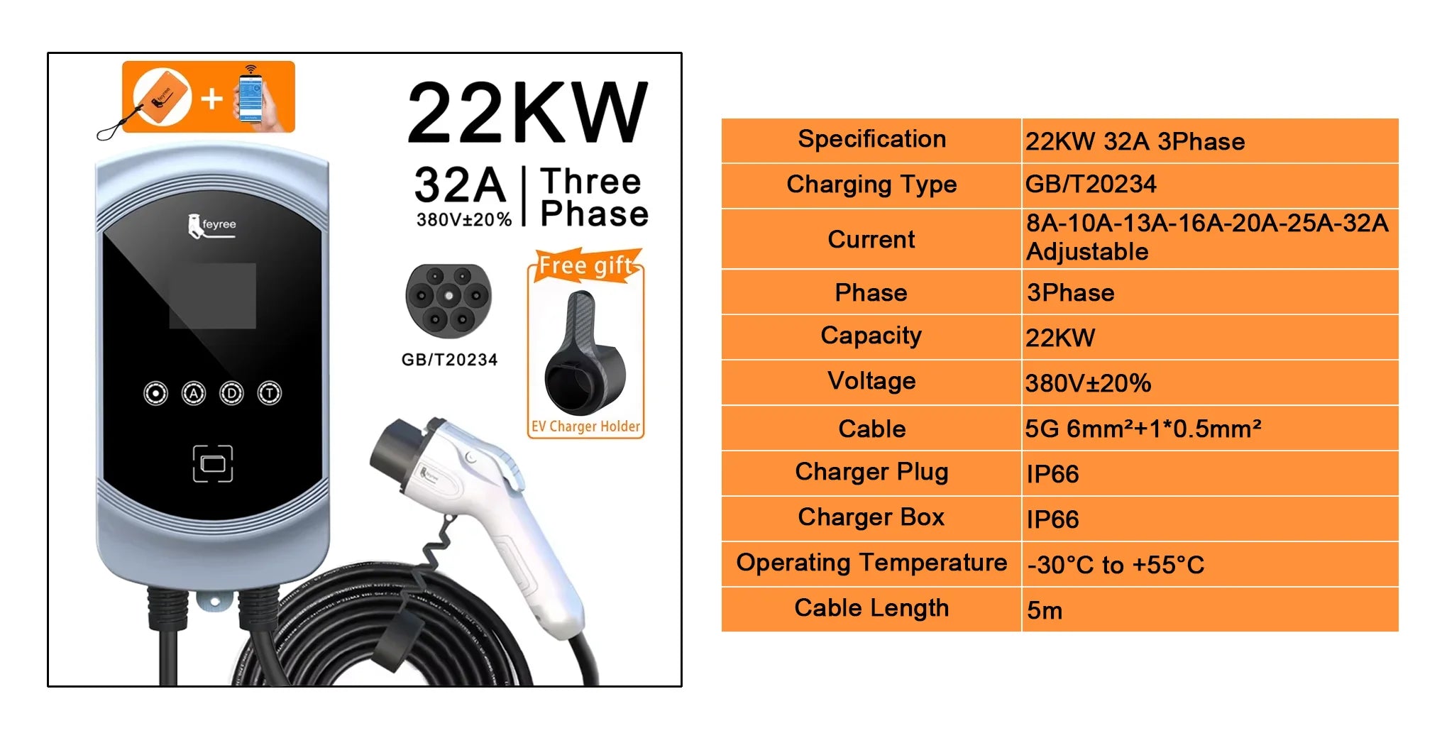 Smart EV Charging Wallbox - Adjustable 7KW/11KW/22KW Fast Charger with App - 9