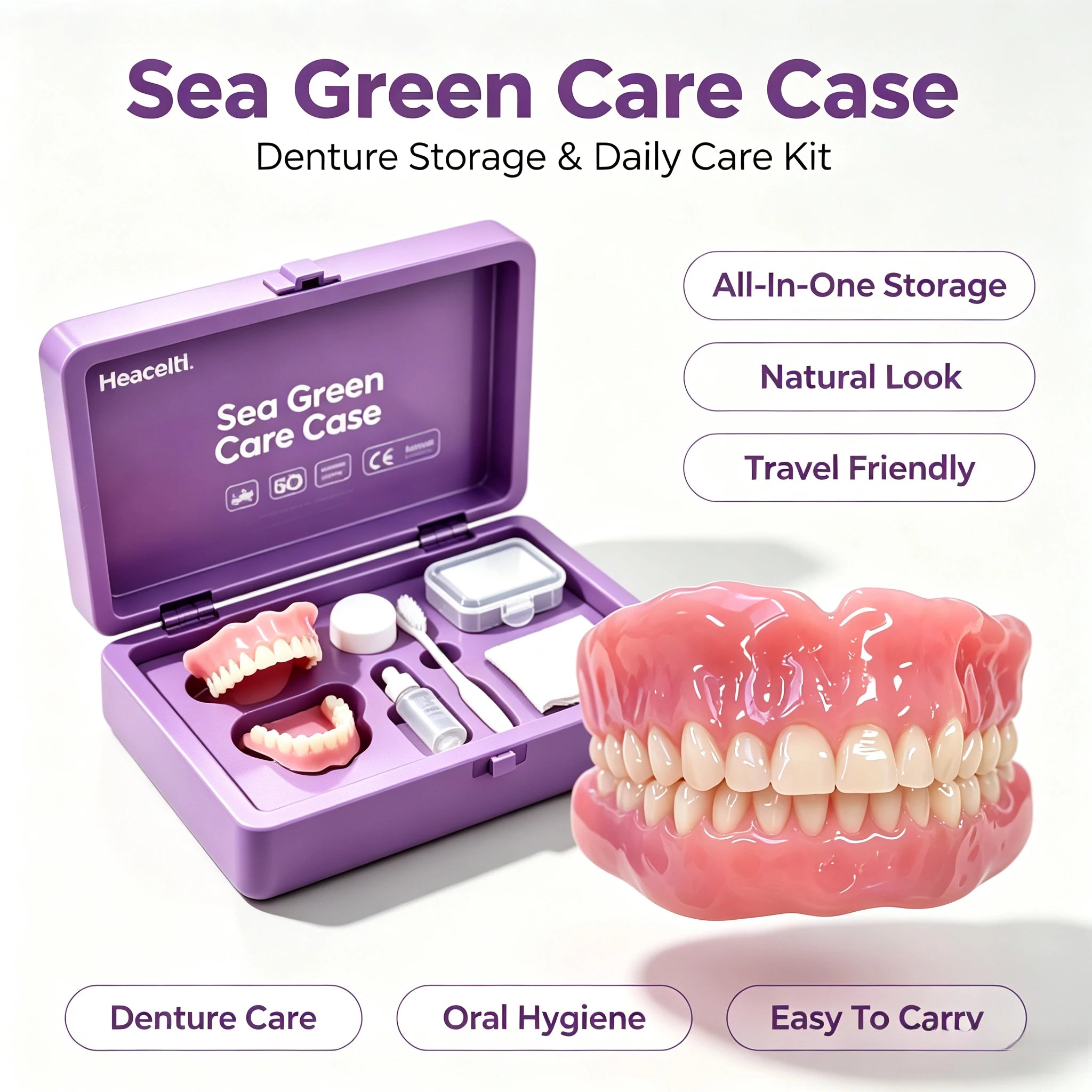 Natural Cosmetic Denture Set with Cleaning & Storage Case - 1