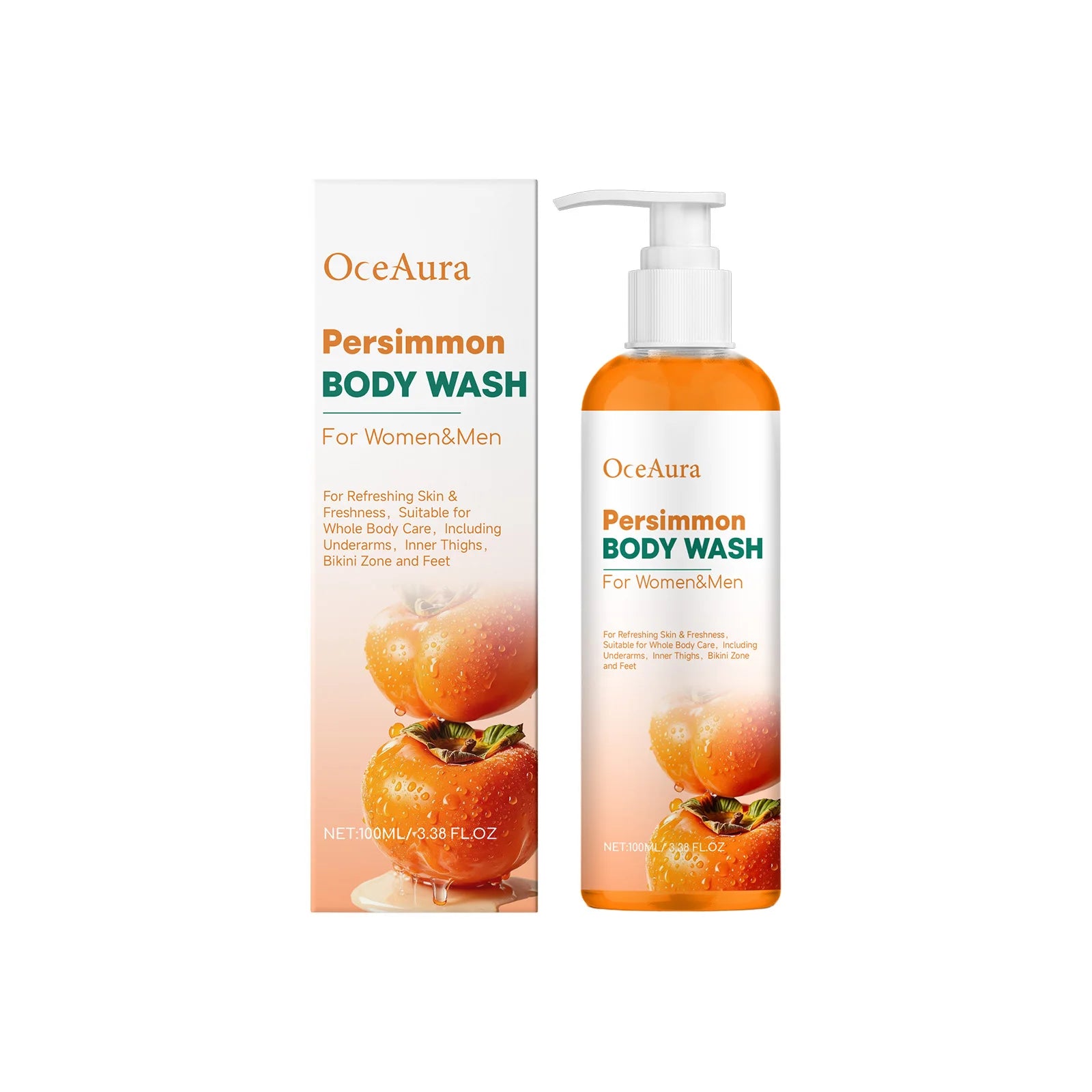 Natural Persimmon Body Wash - Odor Eliminating Deodorizing Shower Gel for All Skin - 7