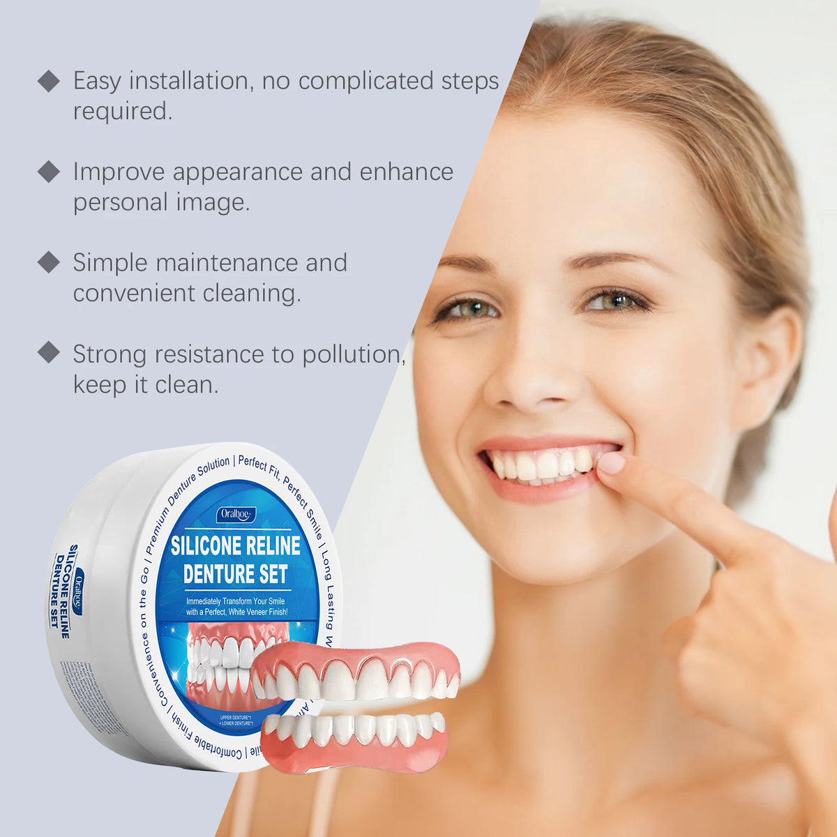 Flexible Silicone Cosmetic Denture Reline Set for Instant Smile Transformation