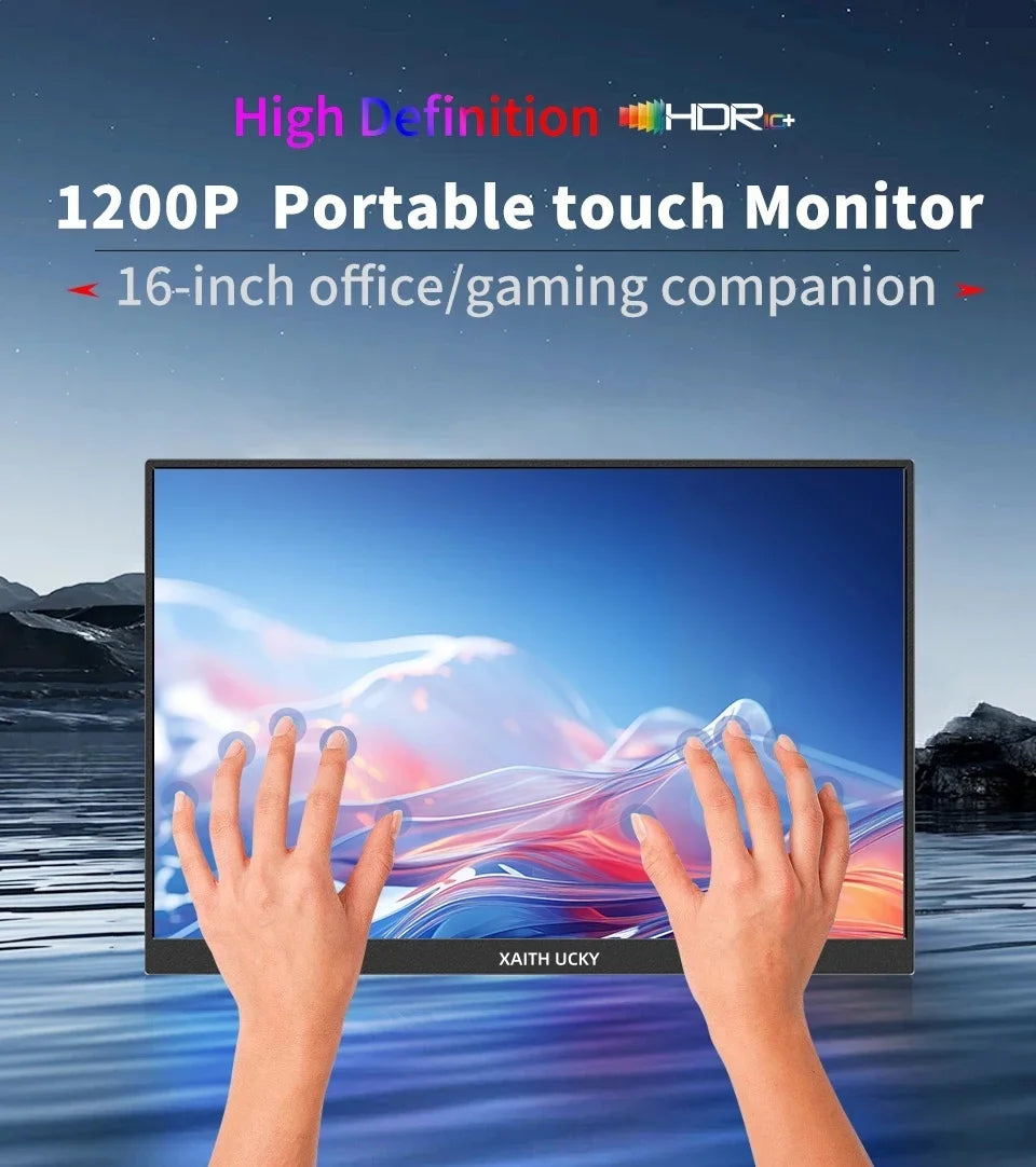 16" FHD Portable Touch Monitor IPS 1200P Display with Kickstand & VESA - 4