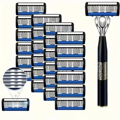 6-Layer Men's Manual Razor - Stainless Steel Shaving Set