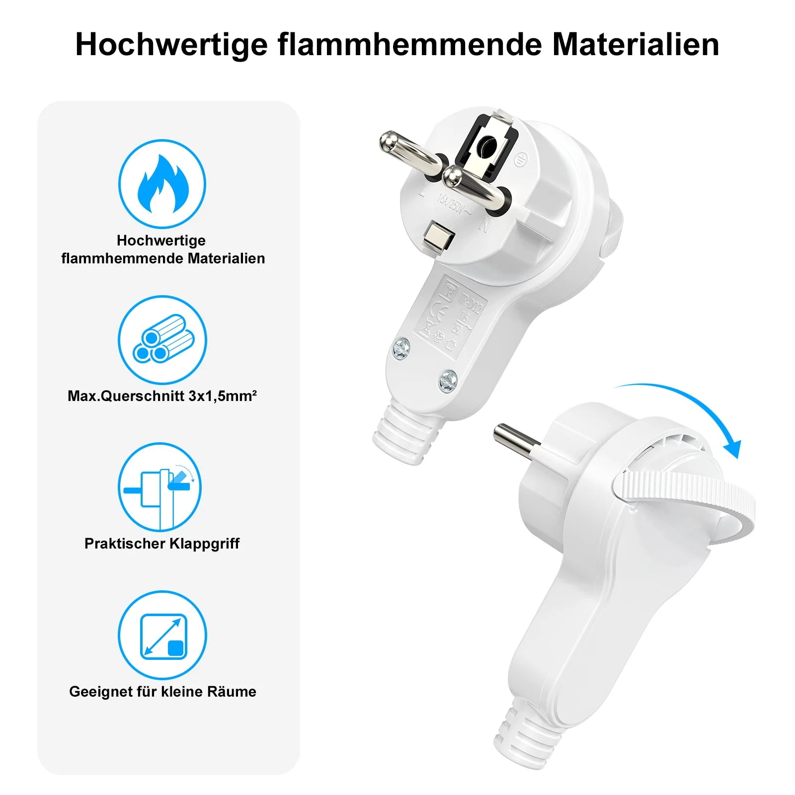Ultra-Thin Folding Flat Plug 4000W - Space Saving Wall Power Connector - 9