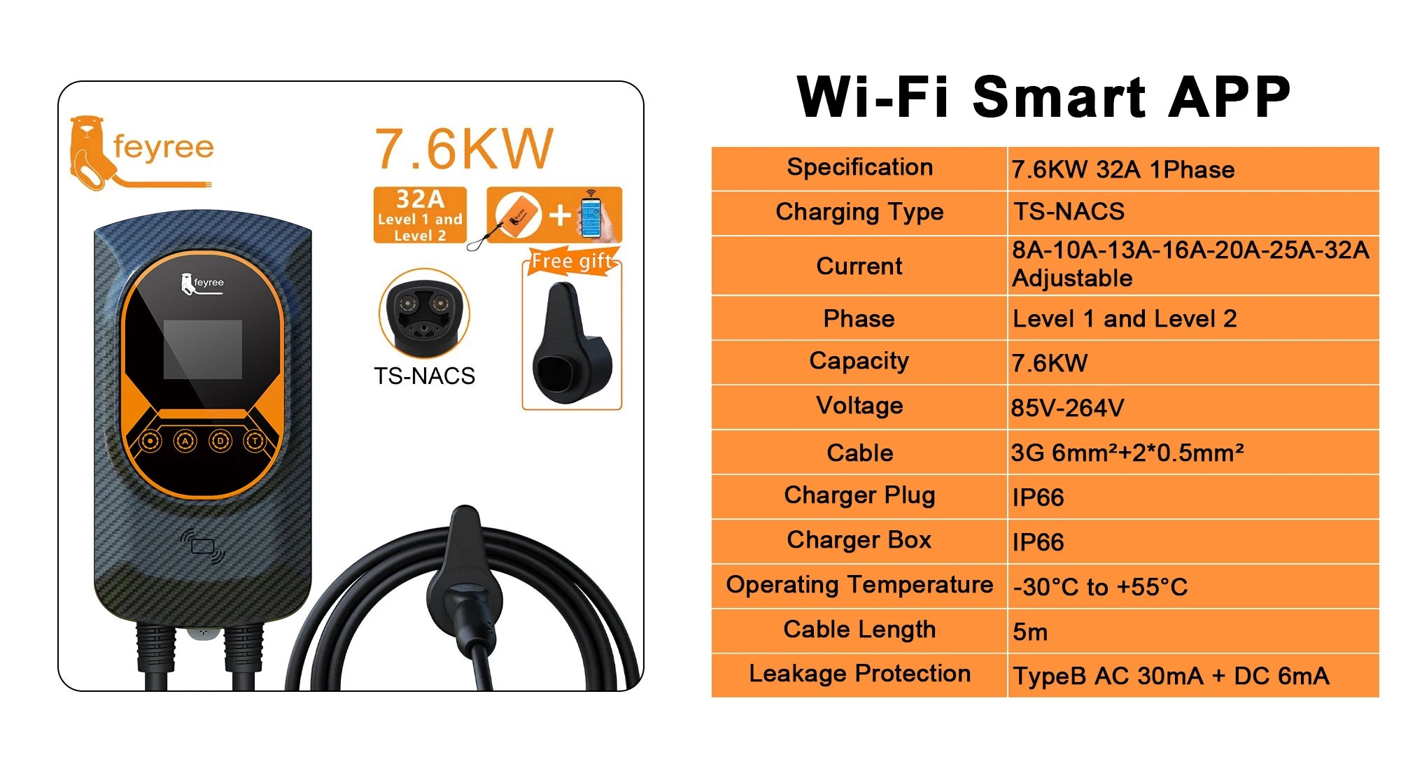Tesla NACS EV Charging Station 32A/40A/50A WiFi Fast Home Charger - 8