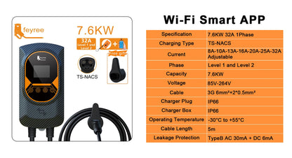 Tesla NACS EV Charging Station 32A/40A/50A WiFi Fast Home Charger