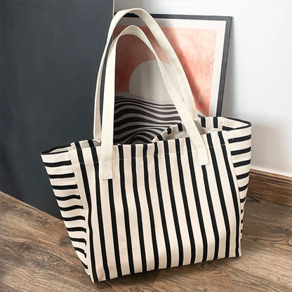 Luxury Striped Canvas Beach Tote