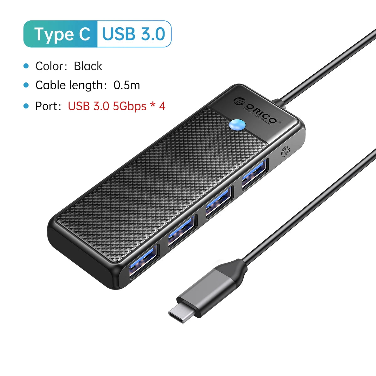 4-Port USB 3.0 Type-C Hub - Ultra-Slim High-Speed Data Expansion Adapter - 30