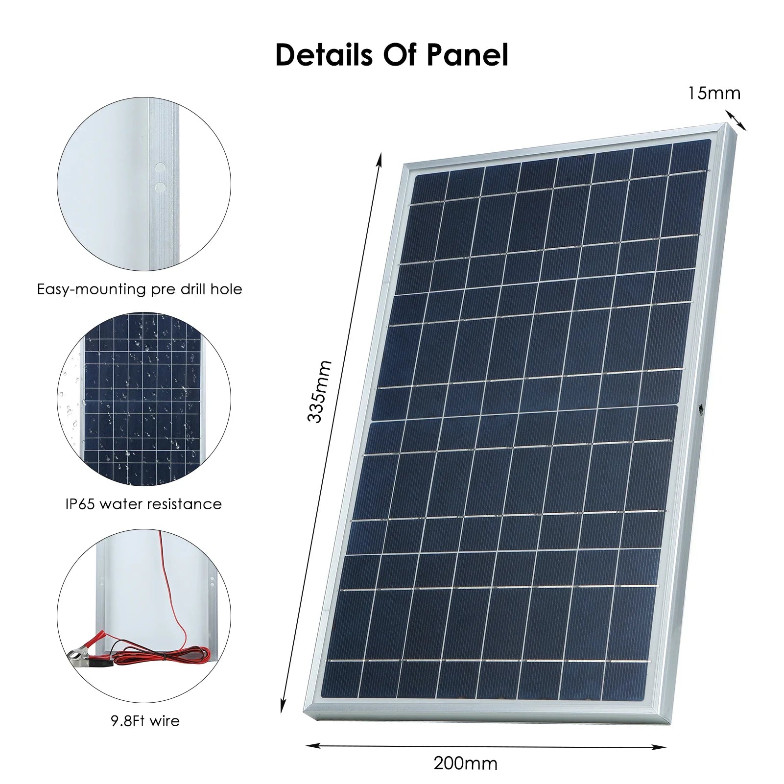 Portable 12V Solar Panel Charger - High Efficiency Outdoor Power Supply - 3