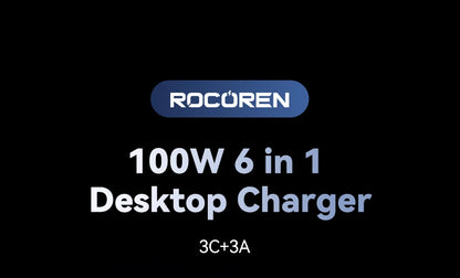 100W GaN 6-Port Desktop Fast Charger - Universal Multi-Device Charging Station