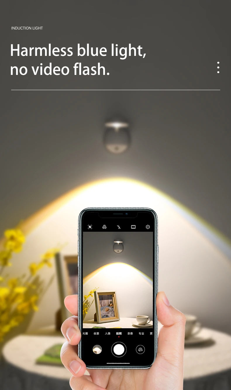 Wireless Motion Sensor LED Wall Light - Rechargeable Type-C Dimmable Indoor Lamp