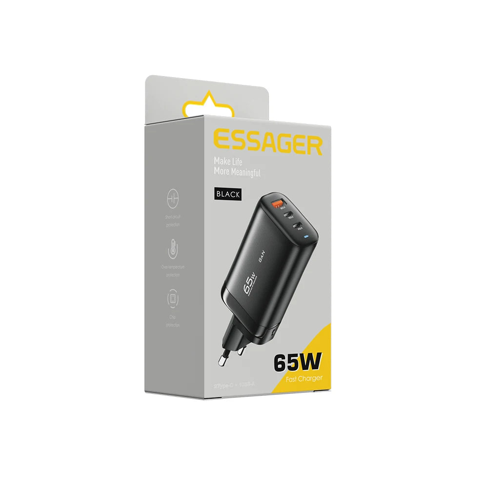 65W GaN Fast Charger - Triple Port USB-C Wall Charger for Laptop & Phone - 24