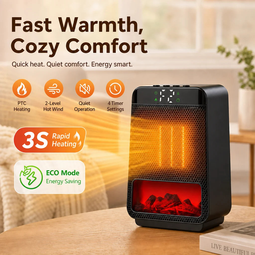 Portable PTC Ceramic Electric Space Heater with LED Display and Timer - 1