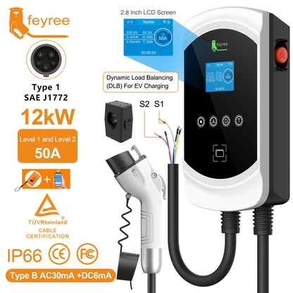 Smart EV Wallbox Charger - 12kW Type 1 Charging Station with App Control