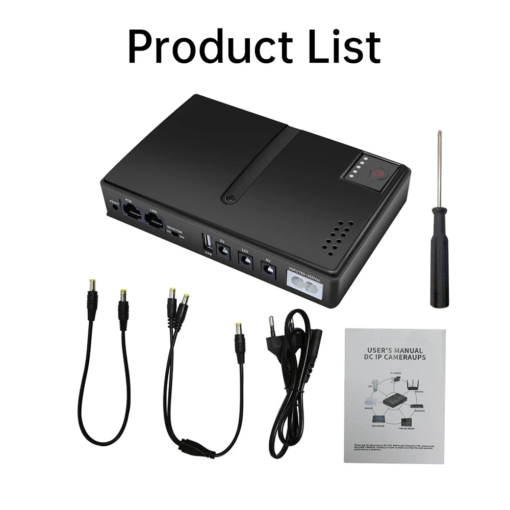 Mini DC UPS Battery Backup for Routers, Modems & Cameras 5V/9V/12V